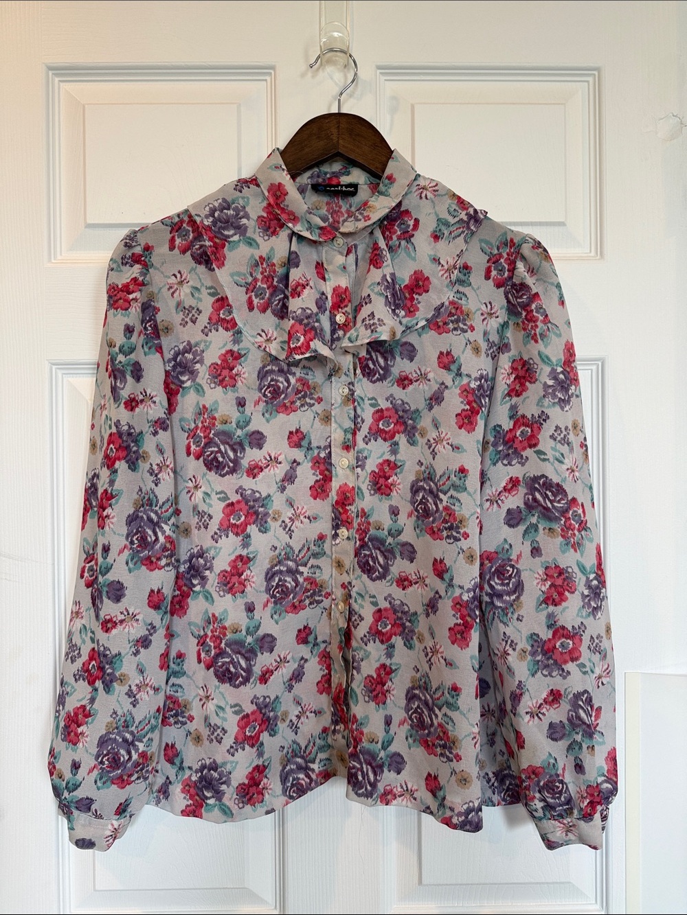Vintage Floral Ruffle-Collar Blouse, Likely Size Small